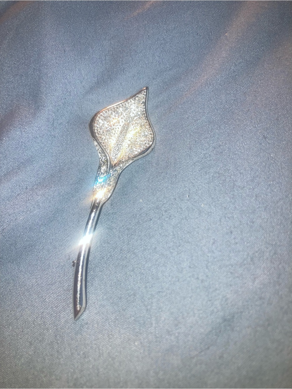Napier Silver-Tone Pave Calla Lily Brooch with Sparkling Stones